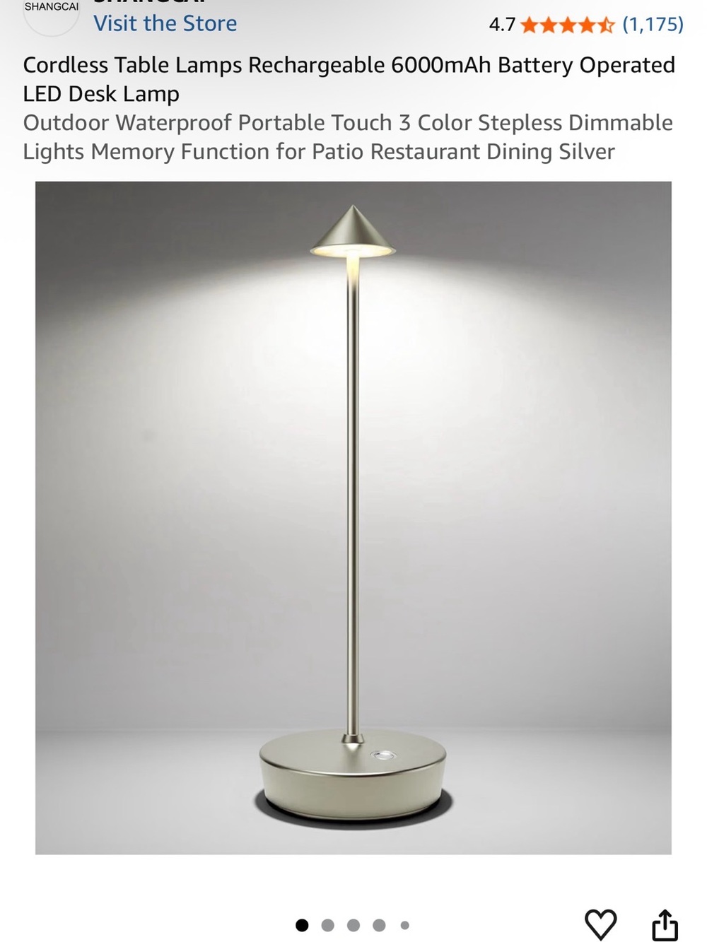 ShangCai Rechargeable Cordless LED Table Lamp in Silver